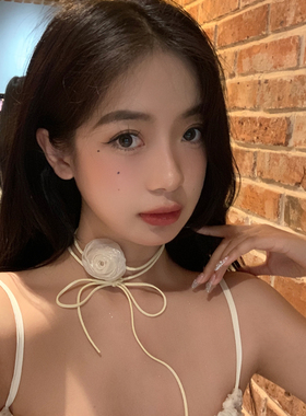 纯欲花朵绑带项链小众颈链choker