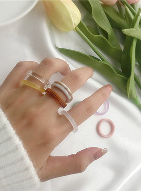 亚克力树脂戒指女韩国ins彩色