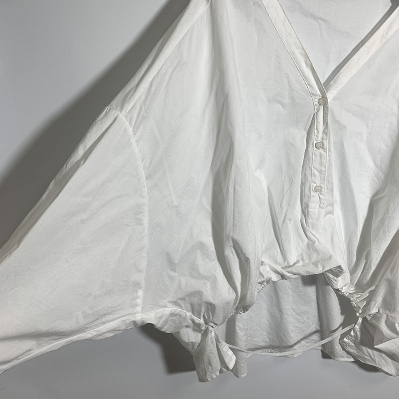 圣迪家女士V领蝙蝠袖长袖全棉衬衫断码清仓0528