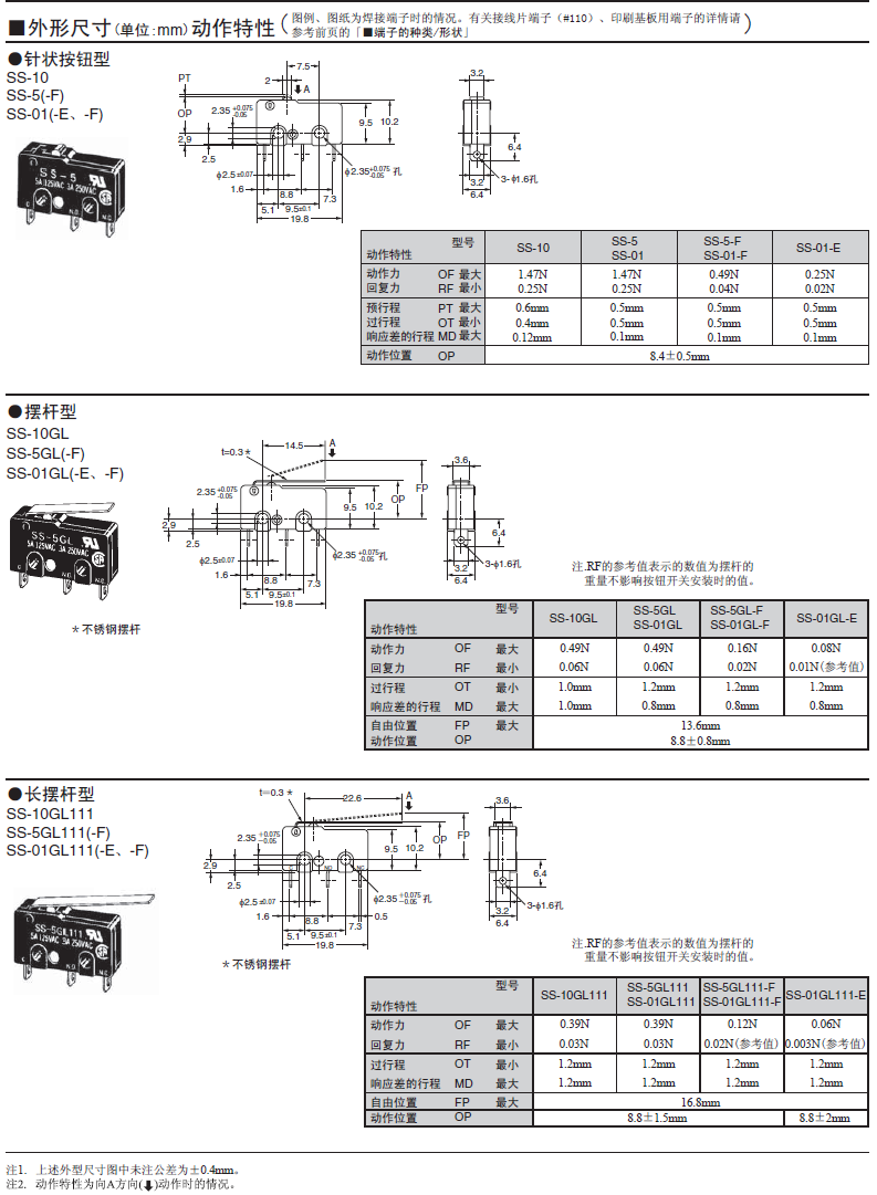 进口正品欧姆龙Omron 3脚微动开关SS-5GL SS-5GL2 SS-5GL-F 5GL13-图2