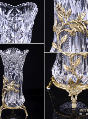 欧式水晶镶铜花瓶花插家居装饰品美式热卖工艺品软装客厅玄关摆件