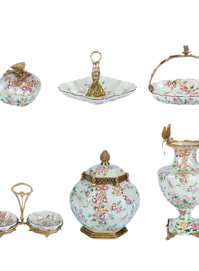 新中式陶瓷原创手绘枝间新绿套装高档家居饰品客厅玄关乔迁新居礼