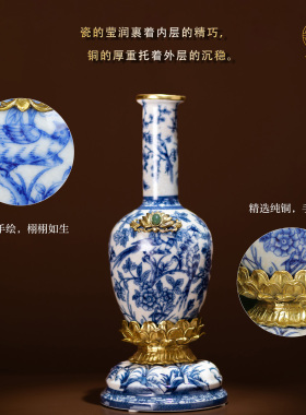 中式高温陶瓷莲花瓶手绘乔迁礼