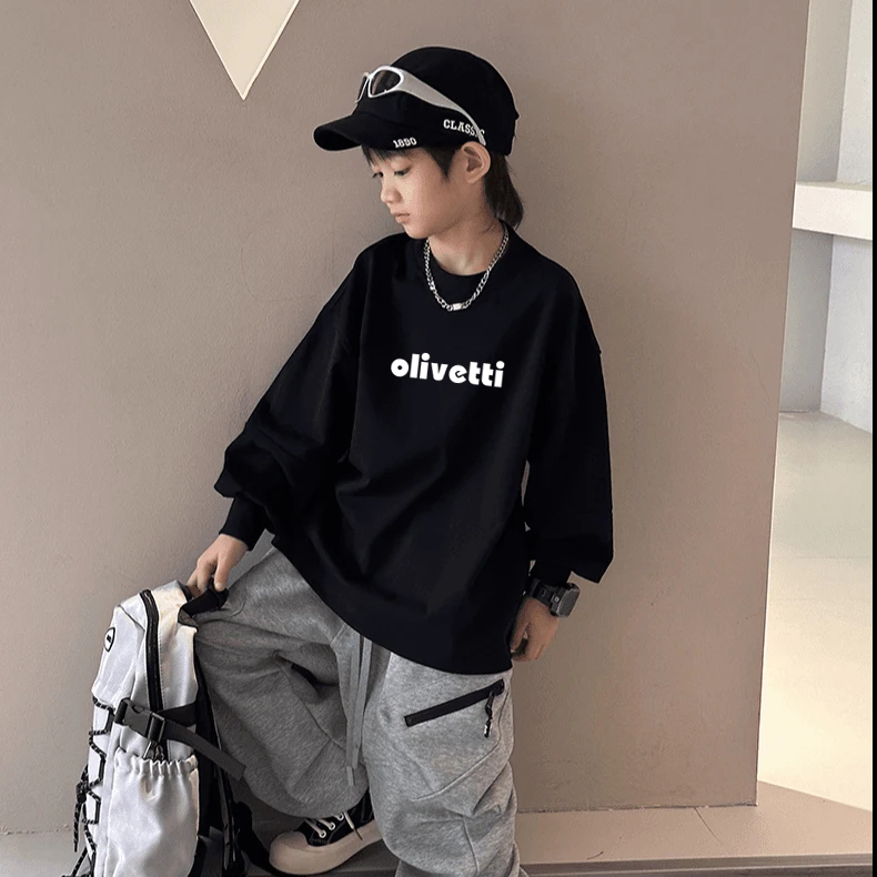 (实体品质)100%纯棉男童长袖t恤春秋款婴儿童装中大童内搭打底衫 - 图2