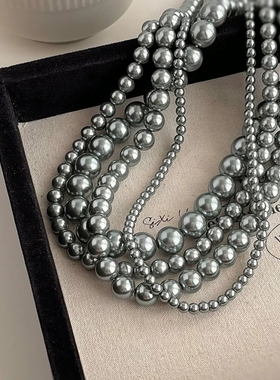 新款真多麻灰色珍珠毛衣链女锁骨链手作项链轻奢简约气质颈链配饰