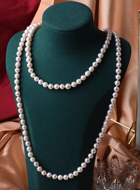 天然淡水真珍珠毛衣链女多层