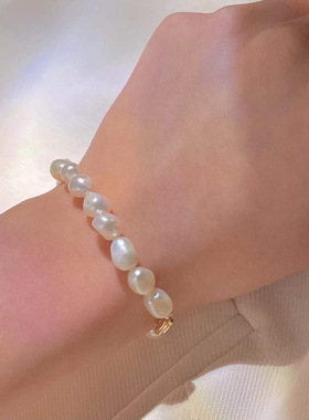 巴洛克天然淡水珍珠手链女法式复