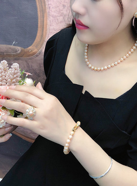 8~9mm天然淡水真珍珠项链爱心扣