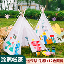 Childrens hand-painted tent Diy graffiti Painted Artisanal Painting Fabric Small Kindergarten Outdoor Triangle Game House