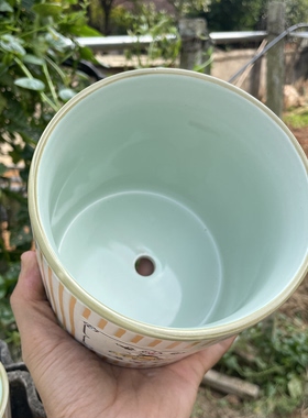 条纹蜜蜂陶瓷花盆圆柱形筷子桶创意厨房收纳罐蝴蝶兰花筒绿植盆栽