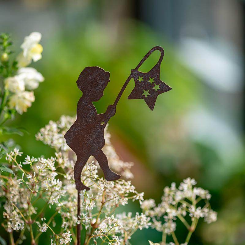 复古铁艺花插扑蝴蝶女孩男孩剪影庭院花园装饰丘比特之箭,淘宝优惠券,粉丝福利购,淘宝优惠卷