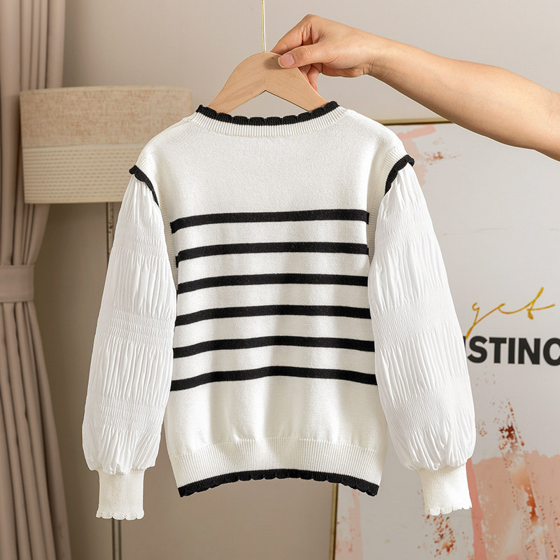 女童针织衫秋装新款儿童毛衣假两件马甲背心女孩春秋条纹洋气上衣,淘宝优惠券,粉丝福利购,淘宝优惠卷