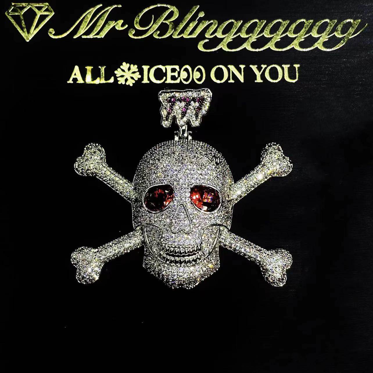 Mr.Blingggggg European and American hip-hop jewelry 777 full diamond red eye pirate skull pendant rap necklace