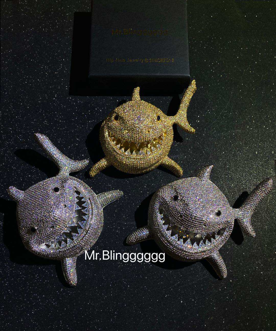 Mr.Blingggggg European and American hip-hop jewelry 6ix9ine same style full diamond large shark pendant