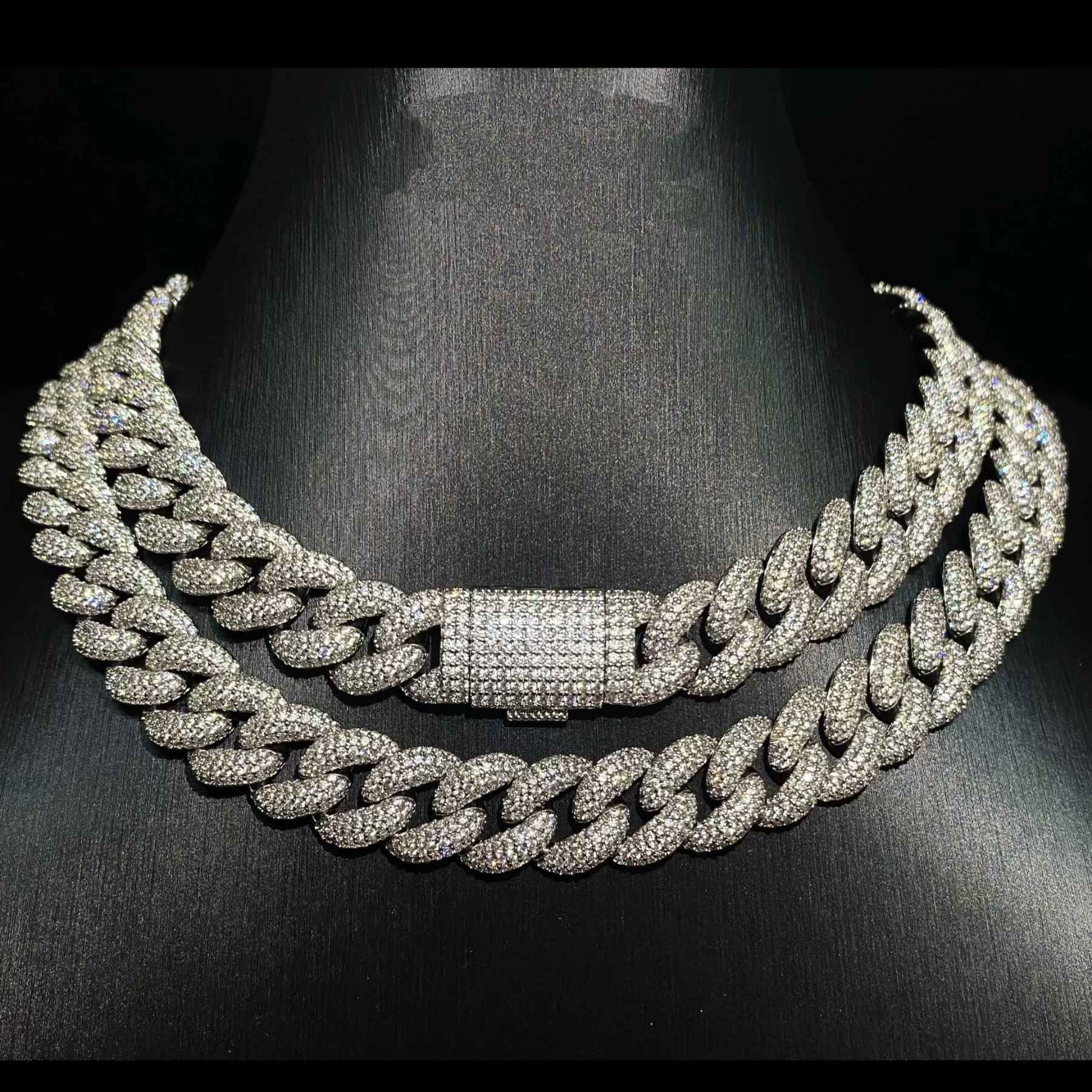 Mr.Blingggggg European and American hip-hop jewelry 15mm full diamond super dense inlaid couple bubble Cuban chain