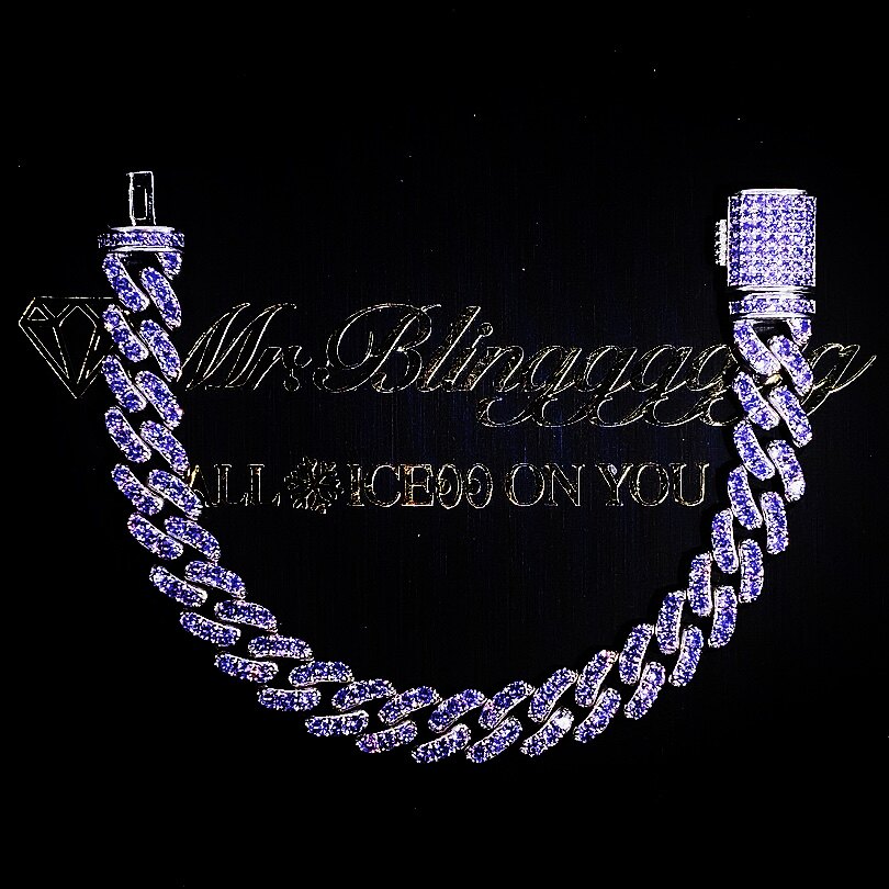 Mr.Blingggggg European and American hip-hop jewelry customized 8mm full diamond super flash purple couple model Cuban bracelet