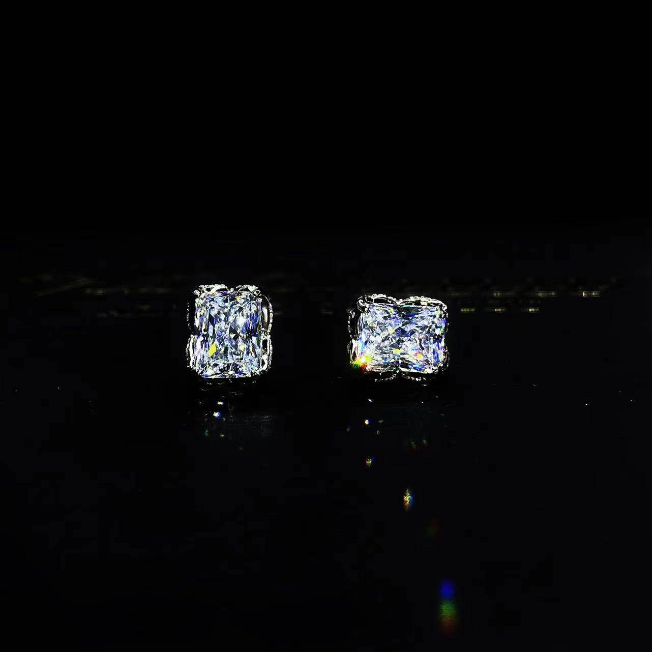 Mr.Blingggggg European and American hip-hop jewelry S925 silver side full diamond super flash Asscher double wear earrings