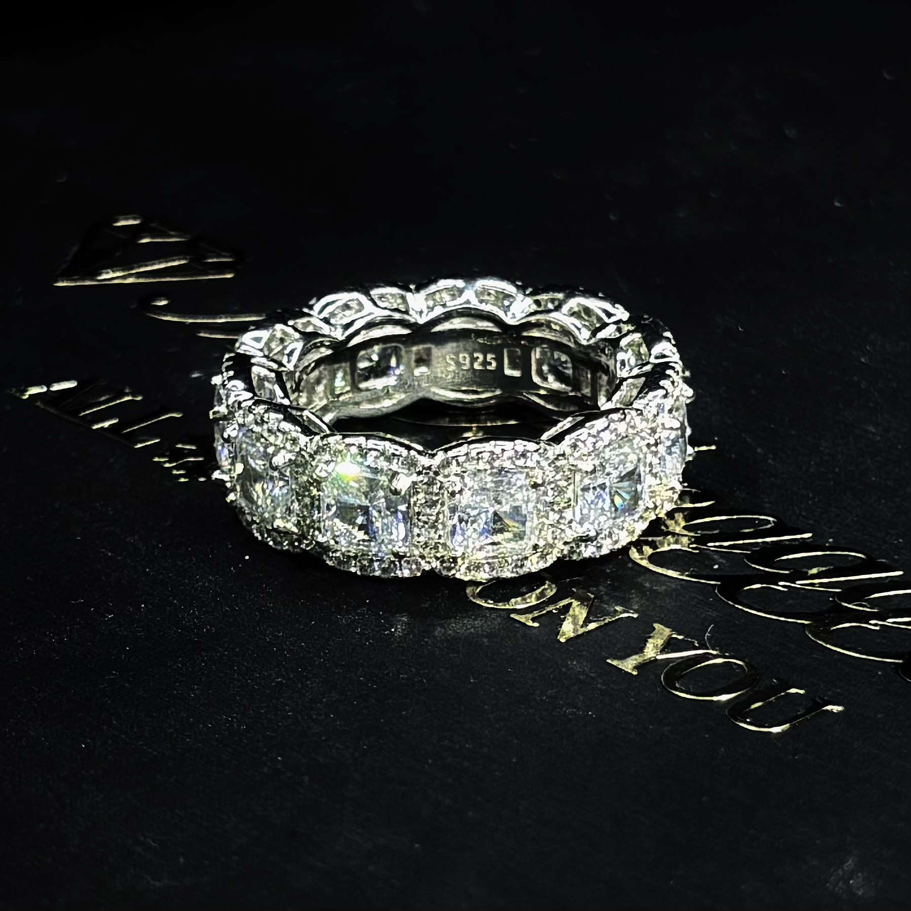 Mr.Blingggggg European and American hip-hop jewelry s925 silver full diamond mixed inlaid rock candy ring square diamond ring