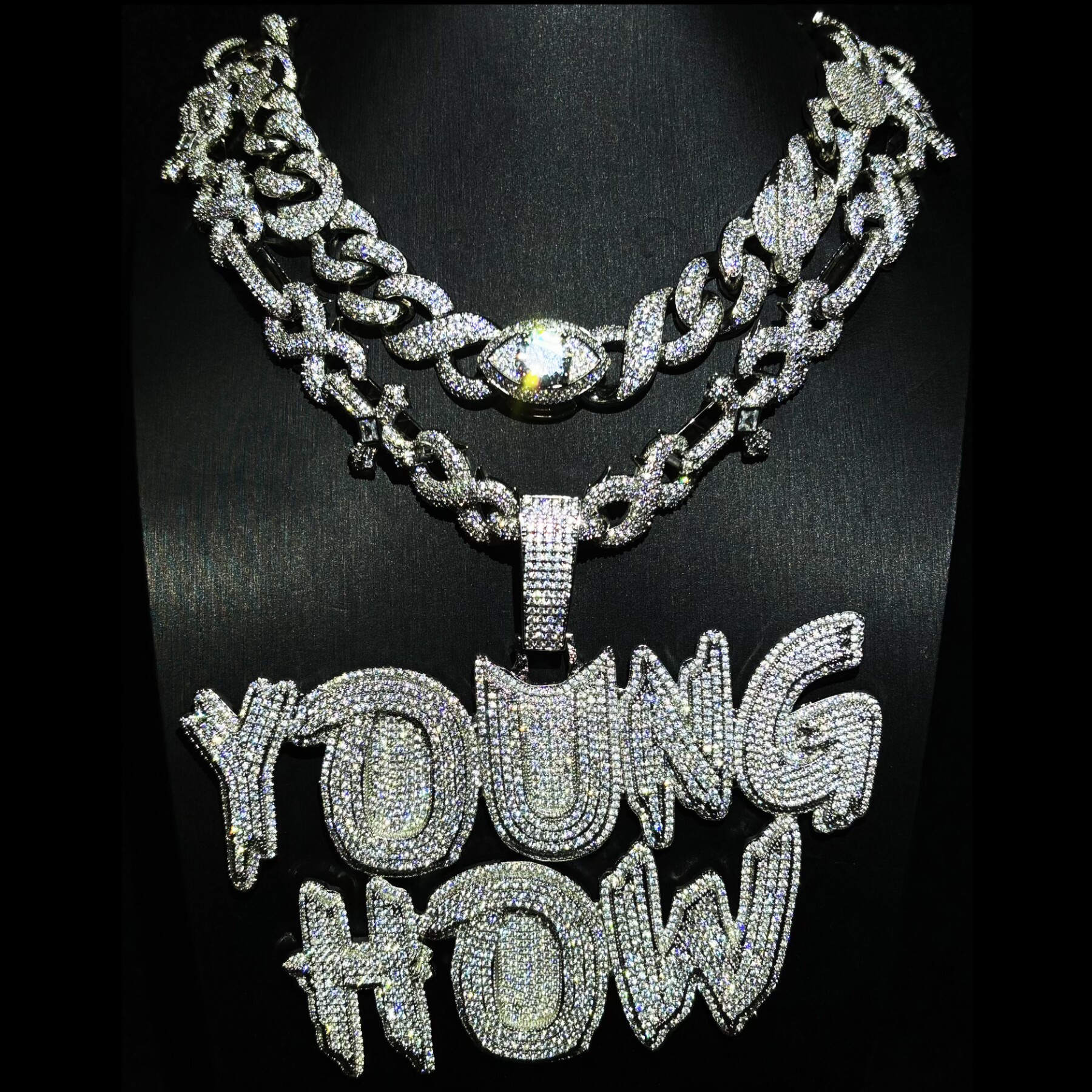 Mr.Blingggggg European and American hip-hop jewelry Young How customized full diamond letter splicing pendant necklace