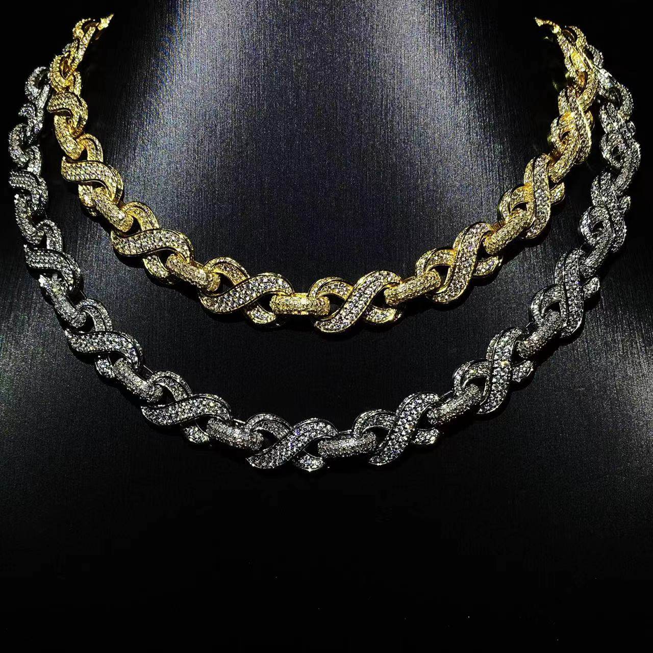 Mr.Blingggggg European and American hip-hop jewelry 12mm full diamond mixed mobius ring Cuban chain