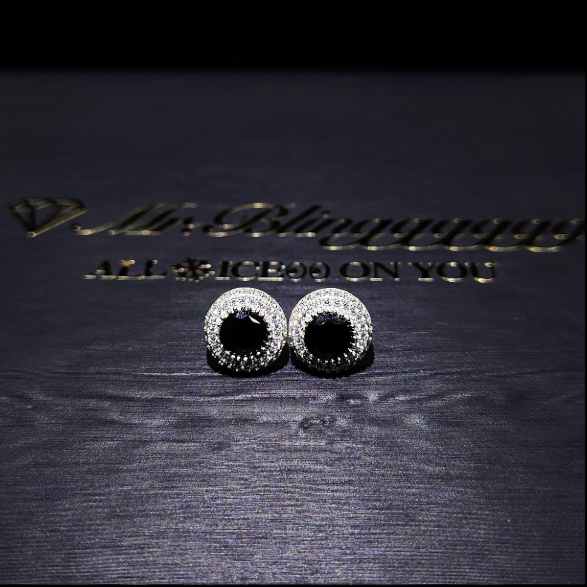 Mr.Blingggggg European and American hip-hop jewelry S925 silver full diamond group set with black diamond unisex earrings