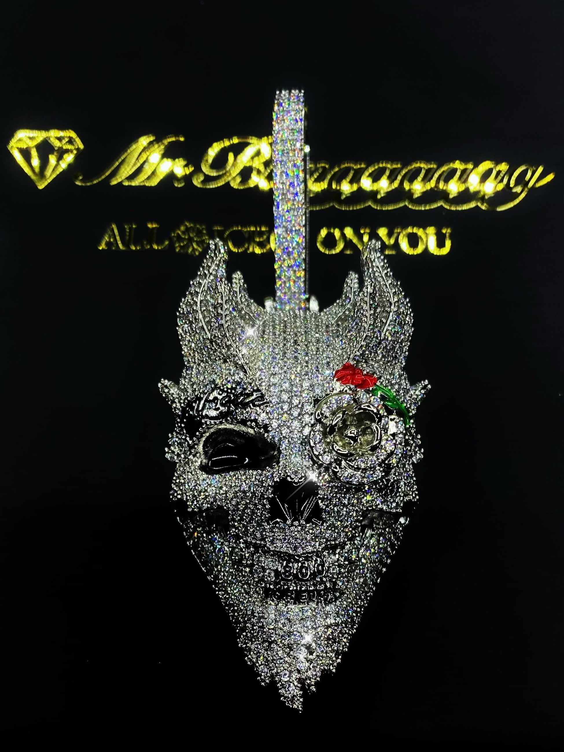 Mr.Blingggggg European and American hip-hop jewelry fivio foreign same style full diamond skull pendant