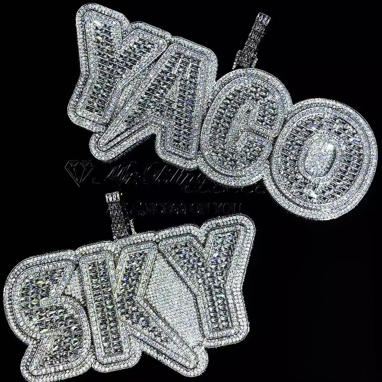 Mr.Blingggggg European and American hip-hop jewelry custom-made large mixed inlaid diamond letter square diamond pendant