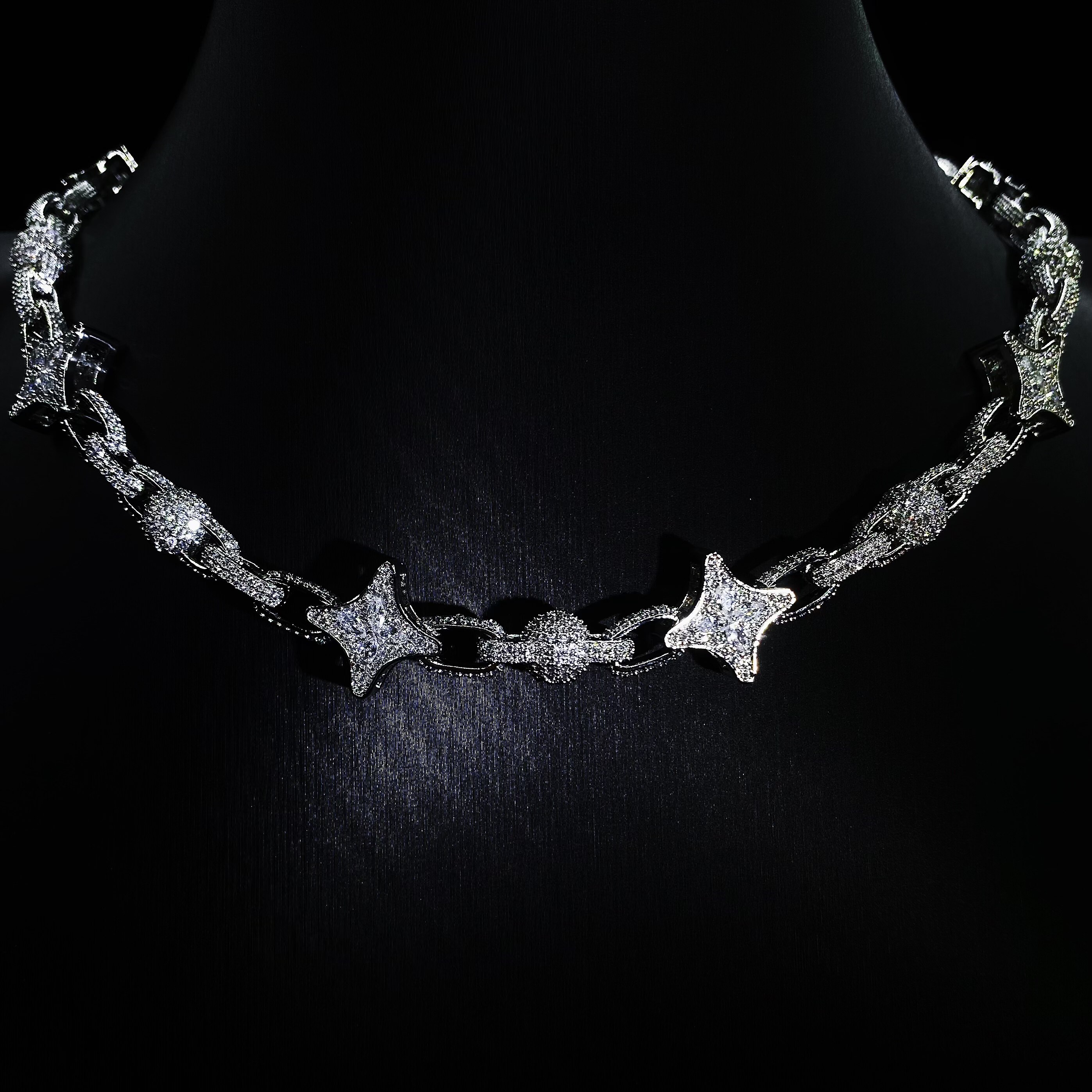 Mr.Blingggggg European and American hip-hop jewelry 9mm double-sided full diamond bead spliced shuriken necklace