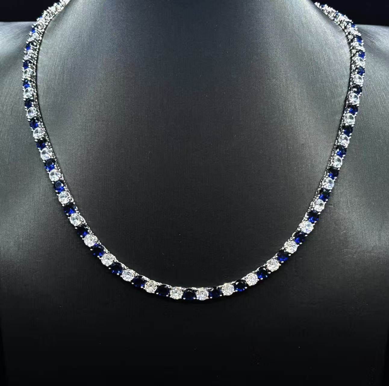 Mr.Blingggggg European and American hip-hop jewelry 5mm full diamond couple style super flash white and blue tennis chain