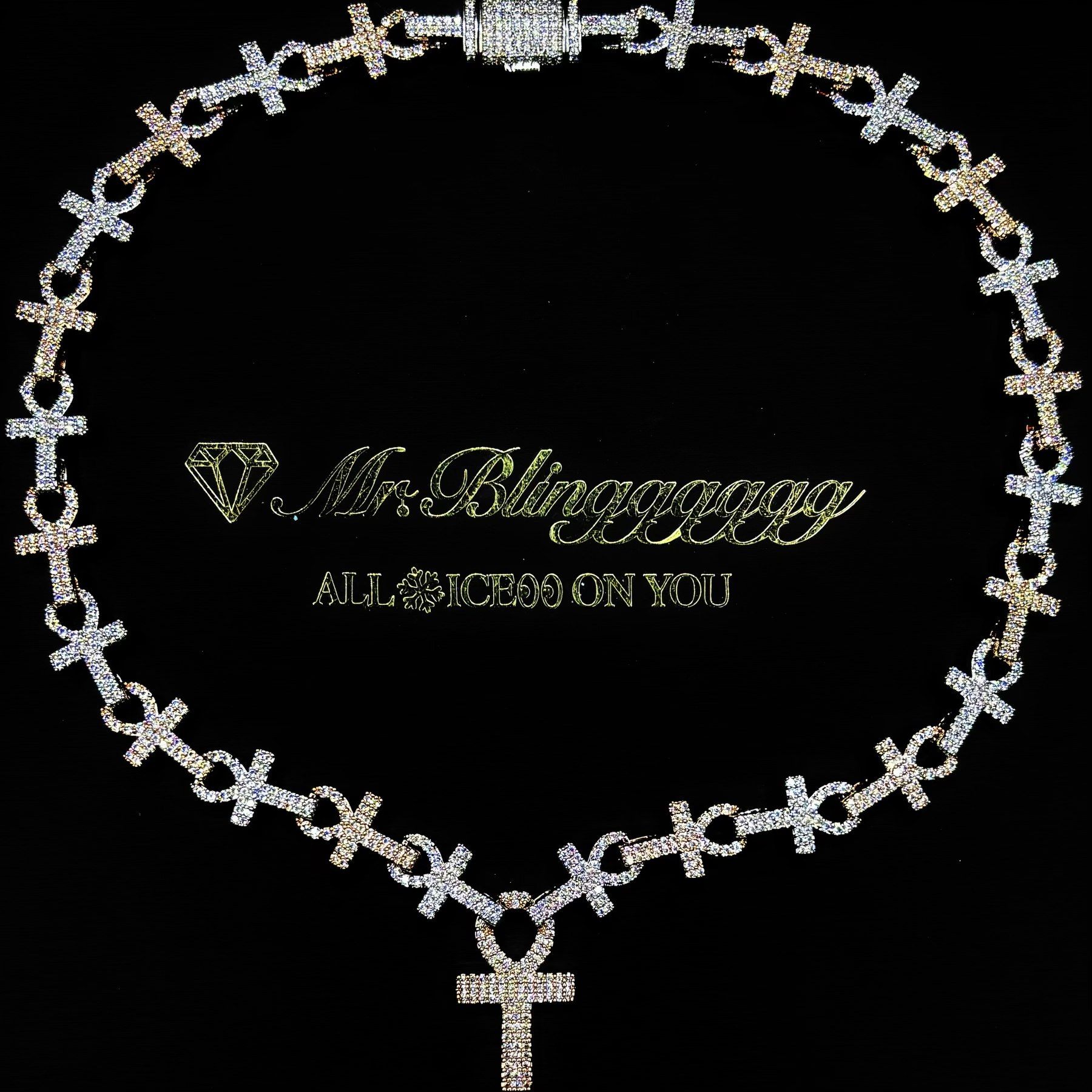 Mr.Blingggggg European and American hip-hop jewelry Owen similar custom mixed color Ankh cross necklace