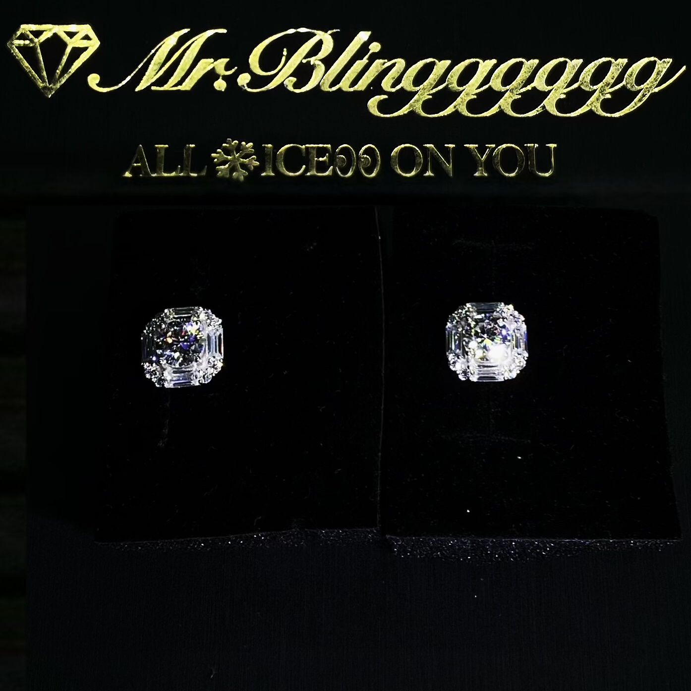 Mr.Blingggggg European and American hip-hop jewelry S925 silver bar diamond mixed with moissanite couple rock candy earrings