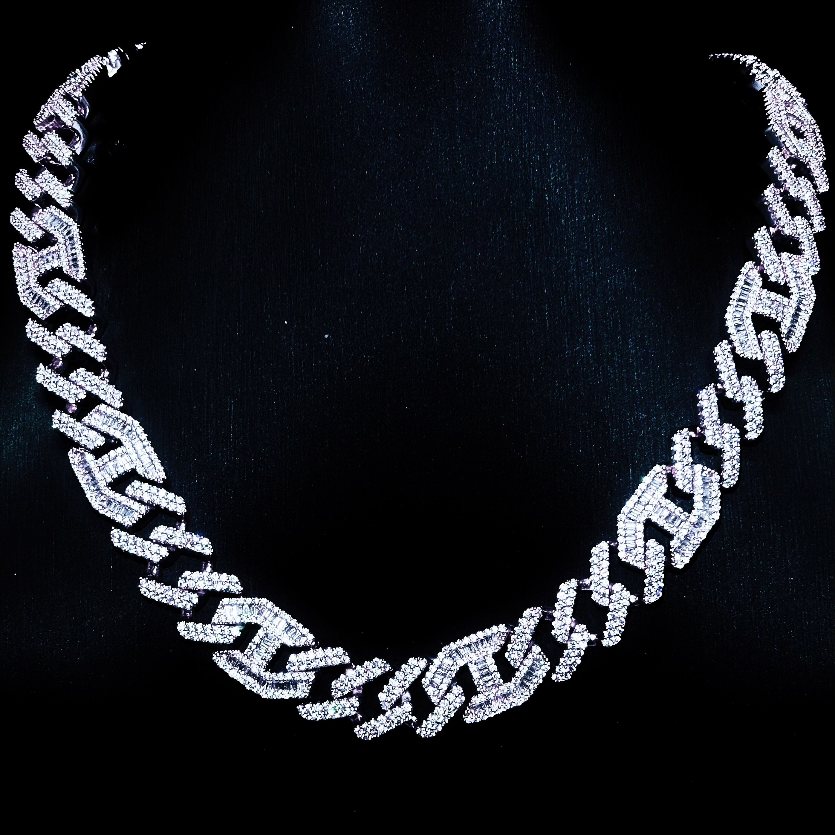 Mr.Blingggggg European and American hip-hop jewelry 15mm full diamond mixed inlaid rhombus Cuban stitching pig nose chain