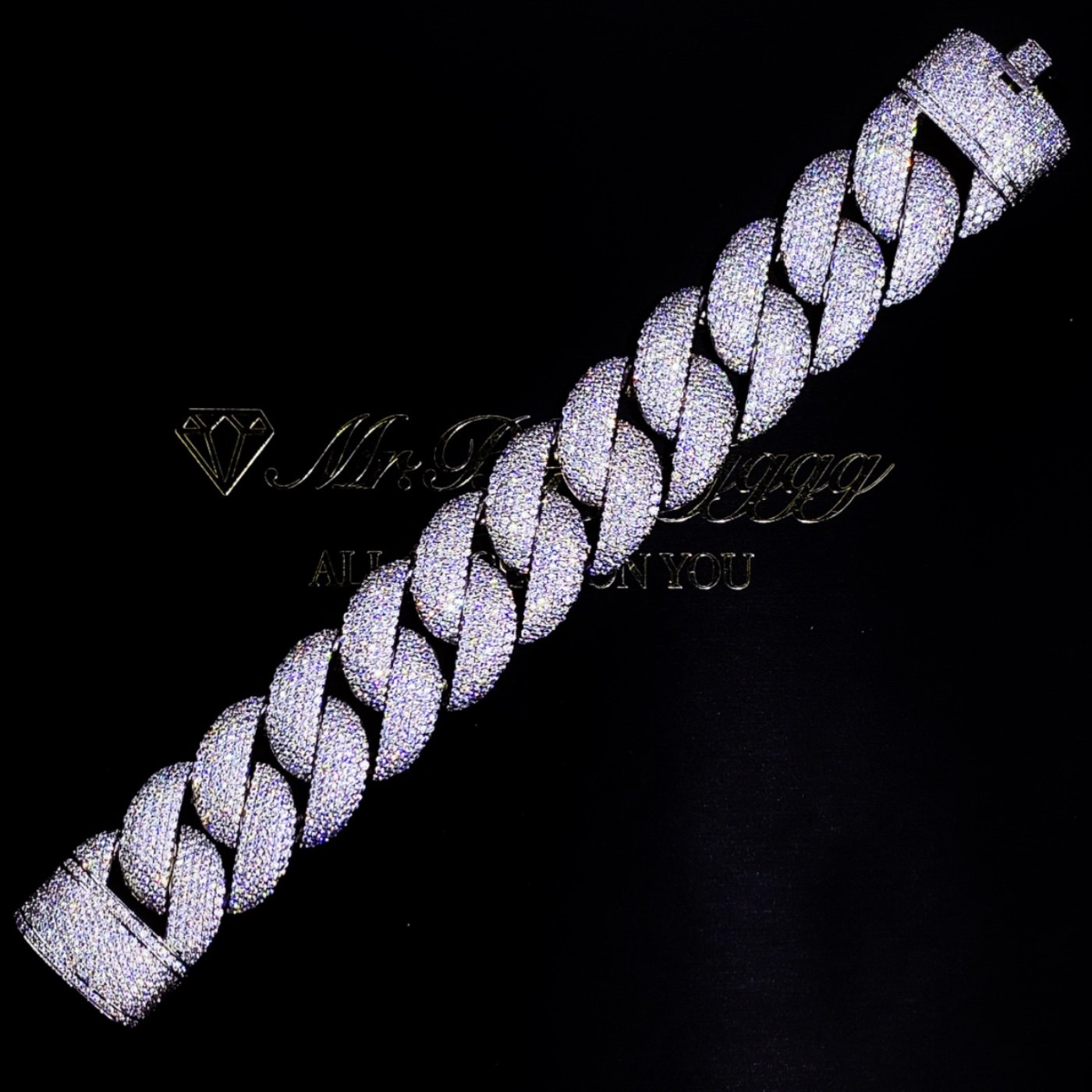 Mr.Blingggggg European and American hip-hop jewelry 23mm ultra-dense honeycomb inlaid heavy bubble Cuban bracelet