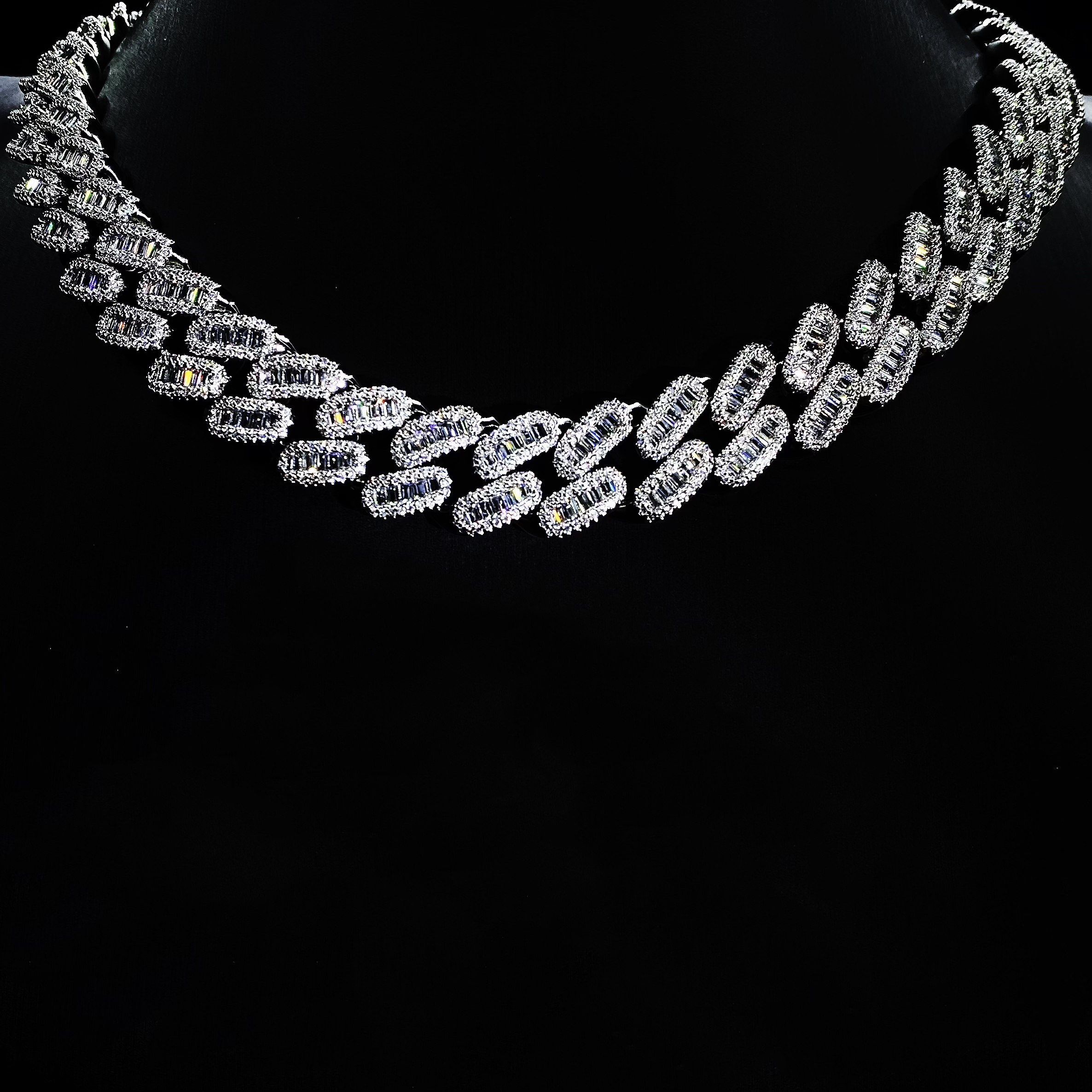 Mr.Blingggggg European and American hip-hop jewelry 15mm full diamond mixed inlay baguette diamond super flash Cuban chain
