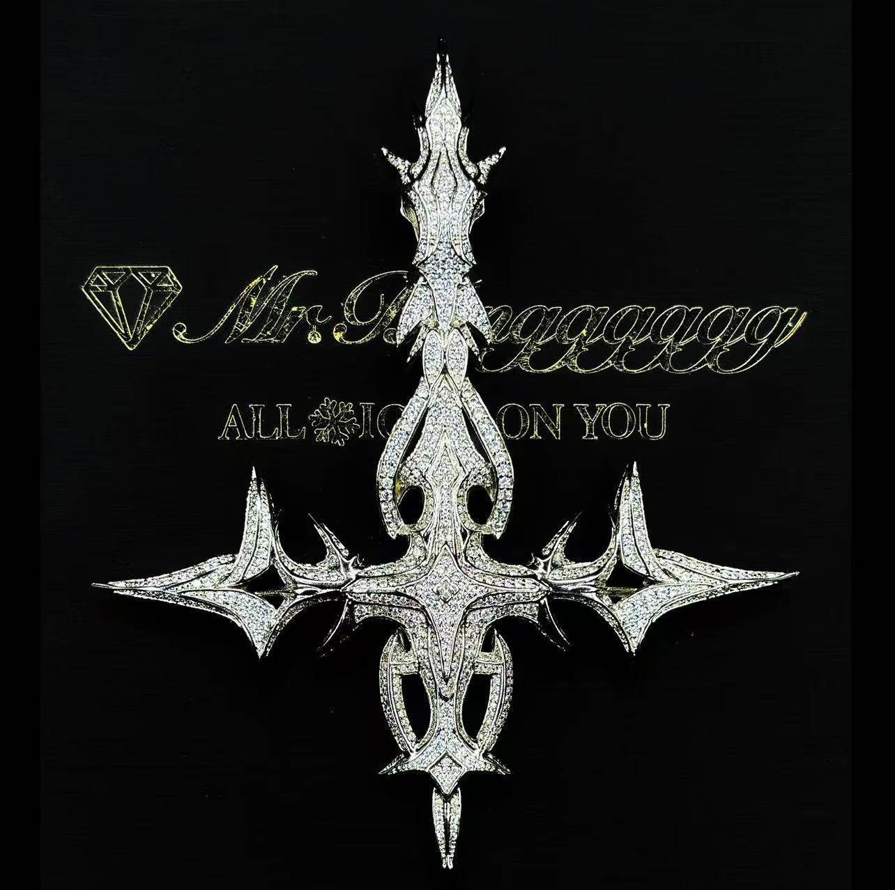 Mr.Blingggggg European and American hip-hop jewelry Destory Lonely double-sided full diamond reverse cross pendant