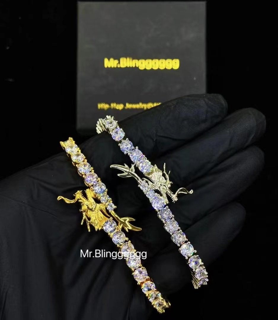 Mr.Blingggggg European and American hip-hop jewelry 5mm full diamond Chinese dragon faucet with adjustable row of diamonds
