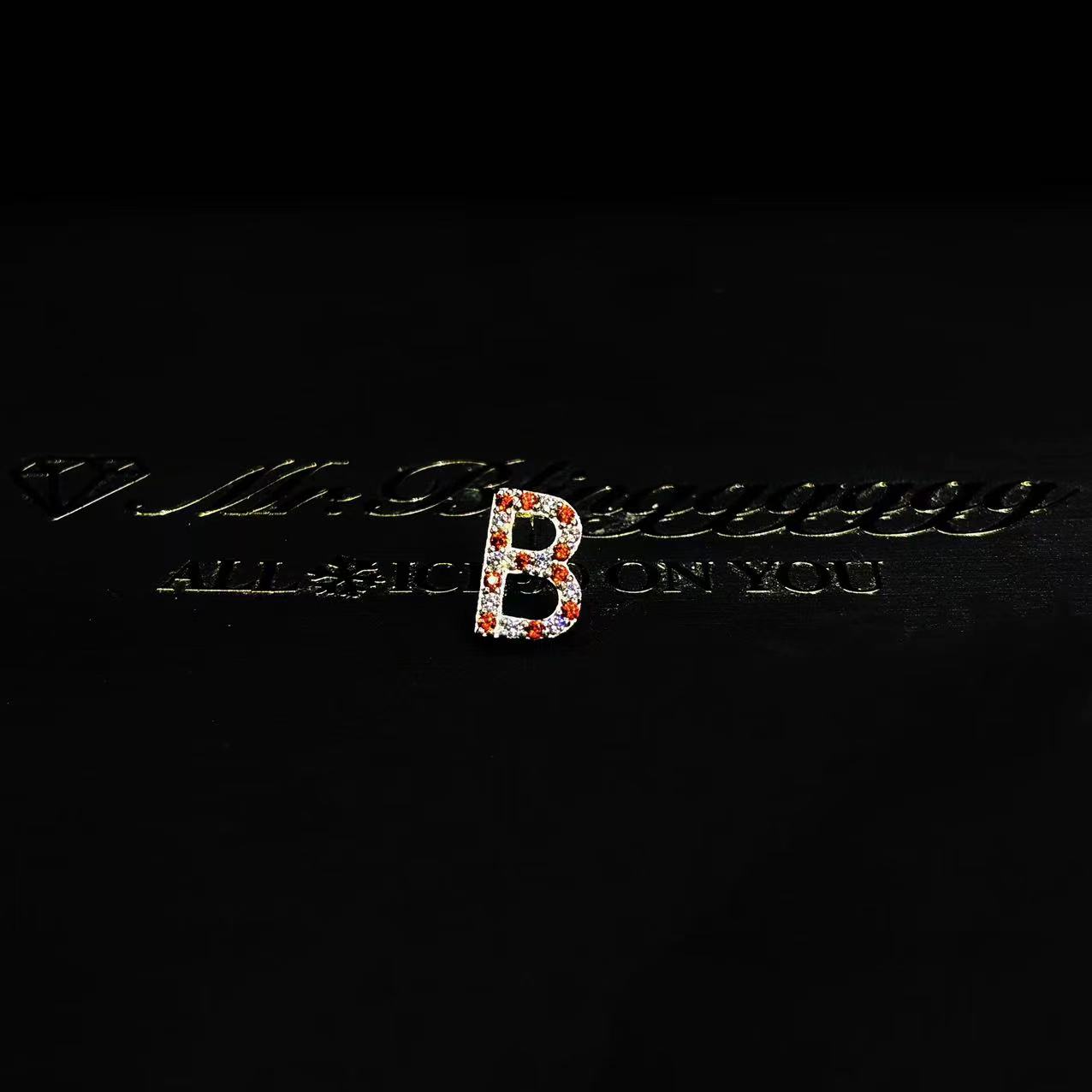 Mr.Blingggggg European and American hip-hop jewelry S925 silver private custom full diamond white and red letter B earrings
