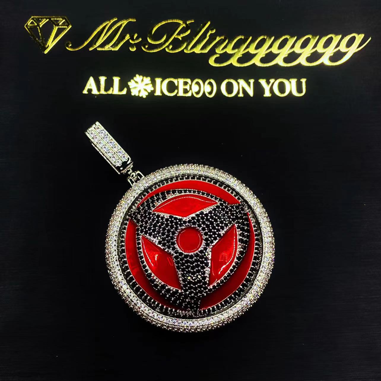 Mr.Blingggggg European and American hip-hop jewelry privately customized Naruto Sharingan rotating disc pendant