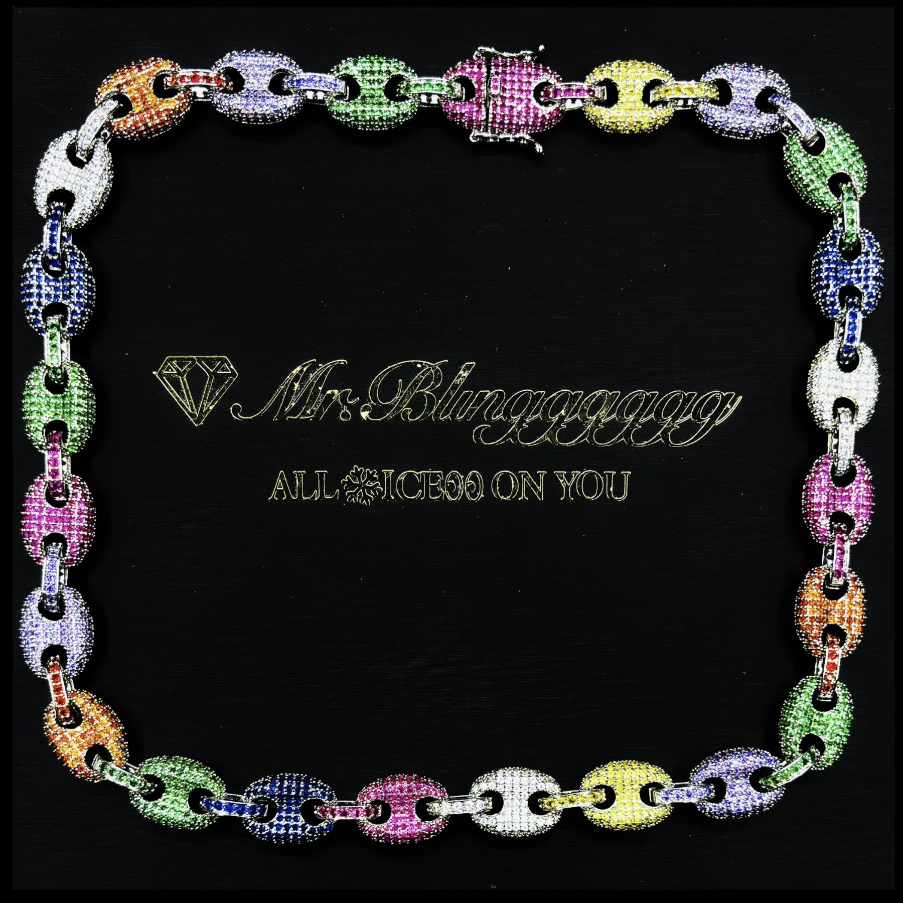 Mr.Blingggggg European and American hip-hop jewelry 12mm couple style tie-dye style colorful full diamond pig nose Cuban chain