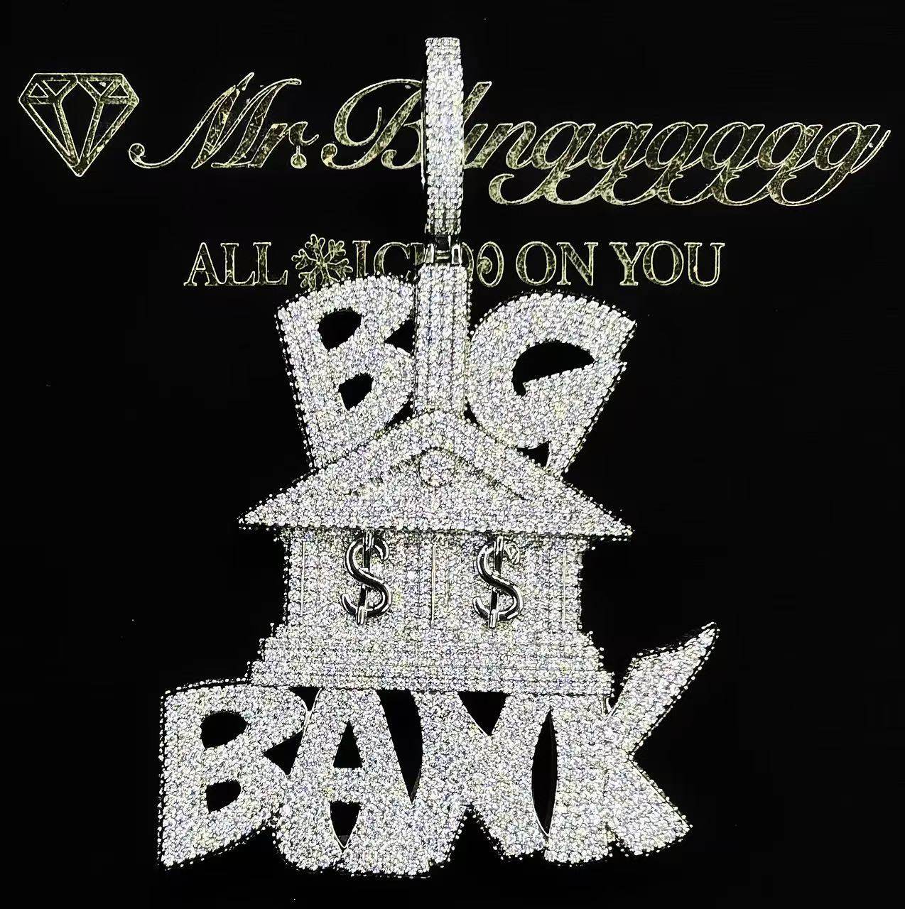 Mr.Blingggggg European and American hip-hop jewelry full of diamonds big BIG BANK trendy rap bank fortune pendant