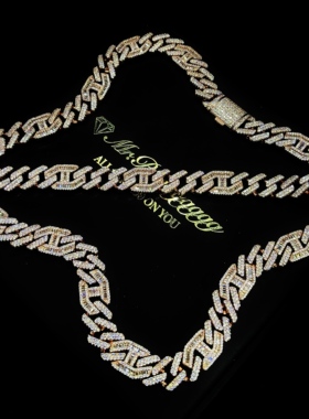 15mm满钻混镶菱形古巴拼接猪鼻链