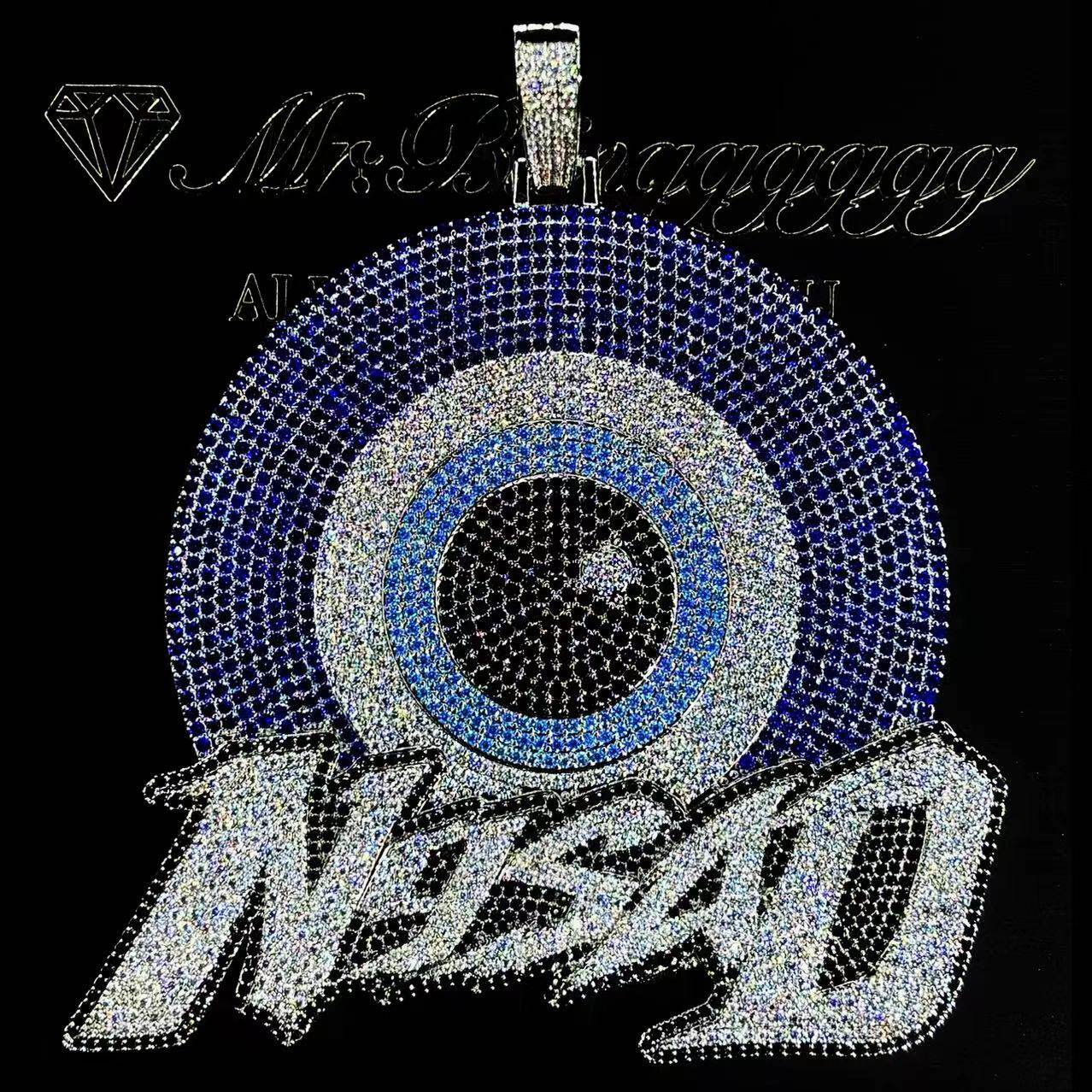 Mr.Blingggggg European and American hip-hop jewelry privately customized full-diamond colorful disc pendant Cuban chain set