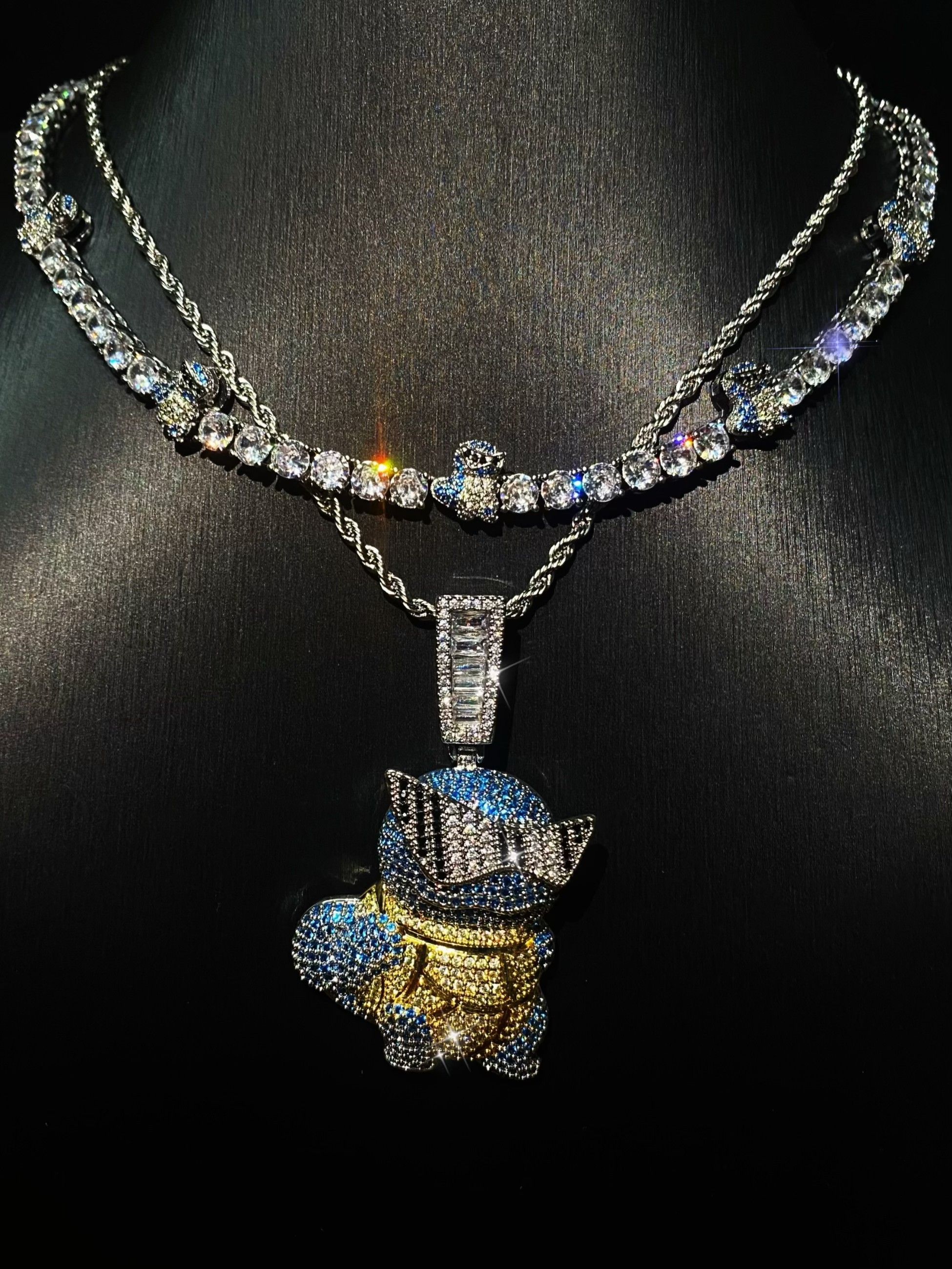 Mr.Blingggggg European and American hip-hop jewelry full of diamonds Pokémon Pokémon Squirtle couple pendant tennis chain