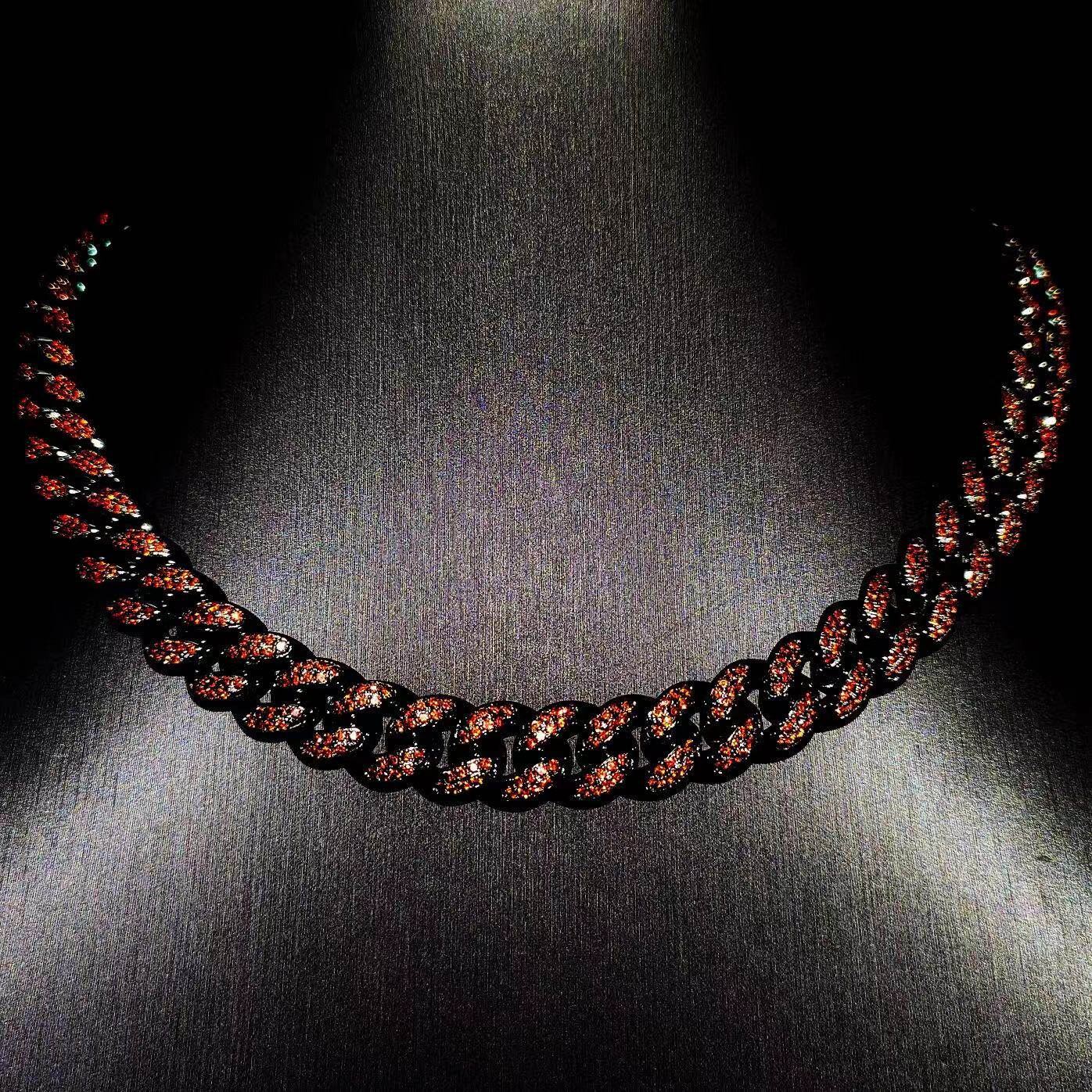 Mr.Blingggggg European and American hip-hop jewelry customized black and red 12mm full diamond double row inlaid Cuban chain