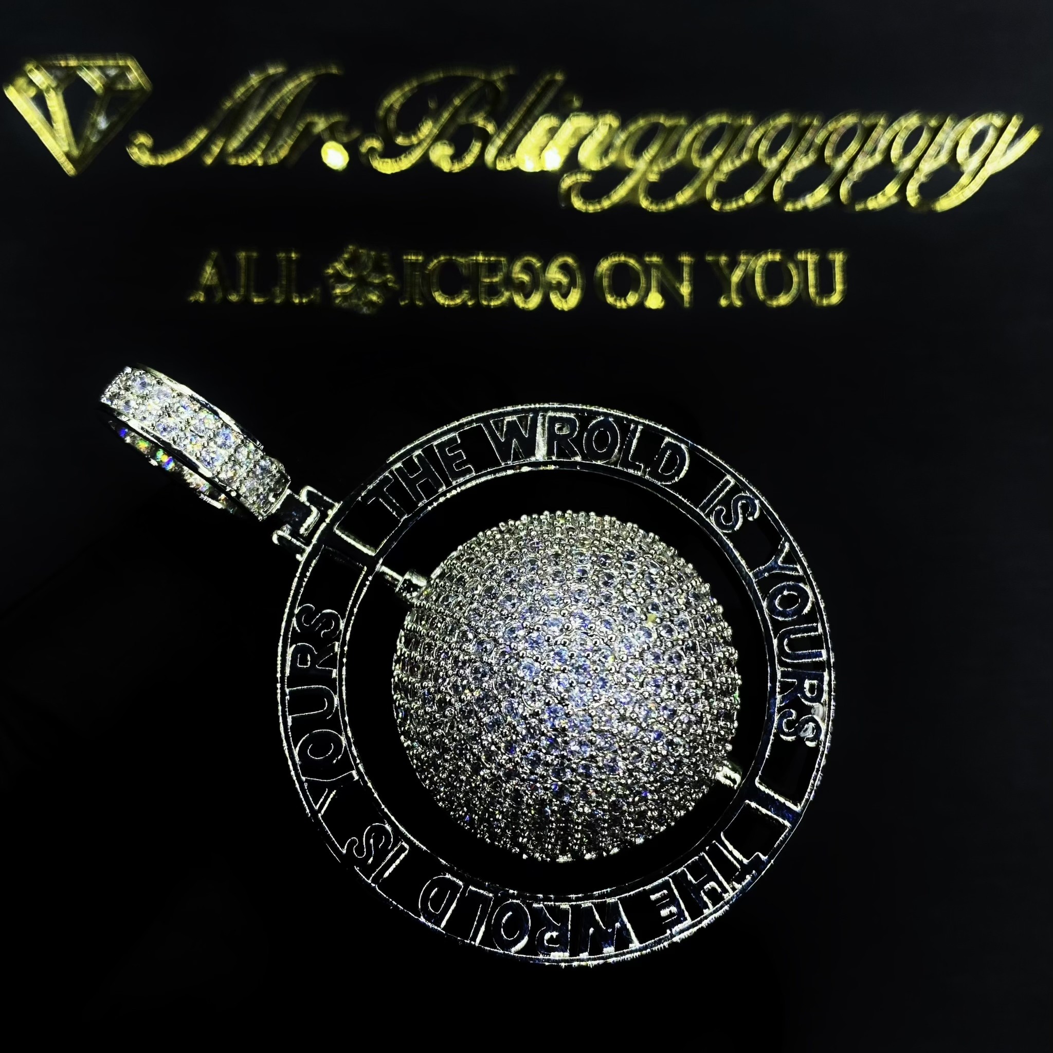 Mr.Blingggggg European and American hip-hop jewelry diamond-set rotating the world is yours earth pendant