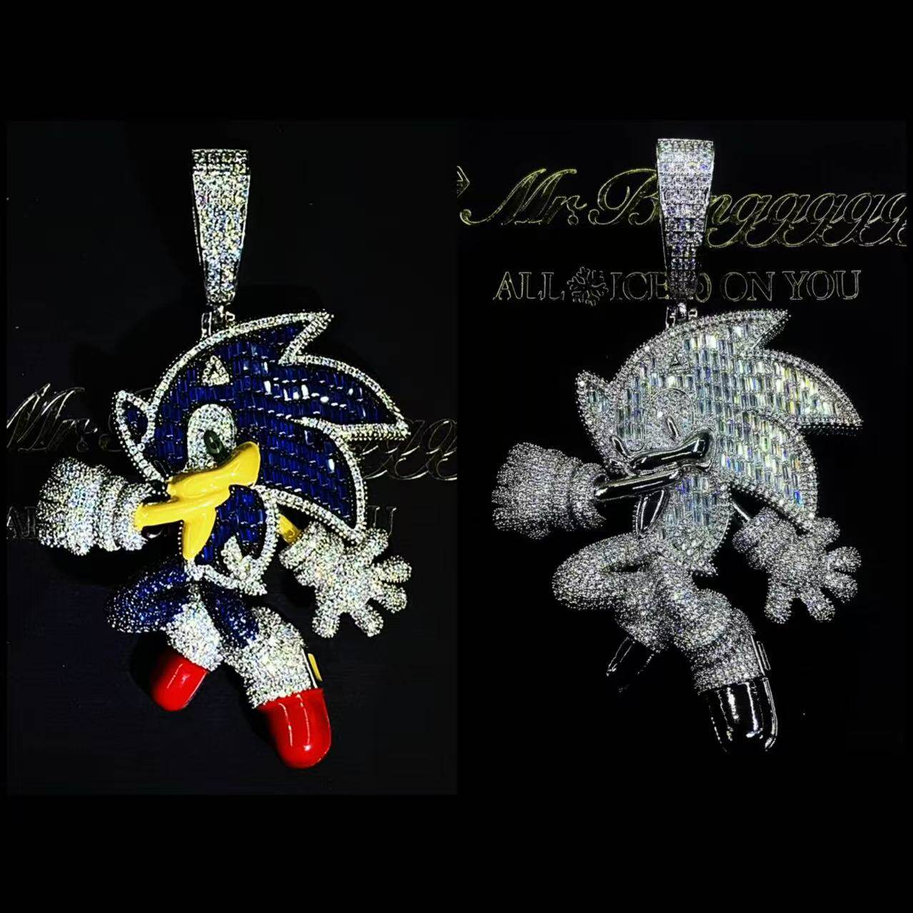 Mr.Blingggggg European and American hip-hop jewelry full diamond color mixed inlay square diamond Sonic pendant
