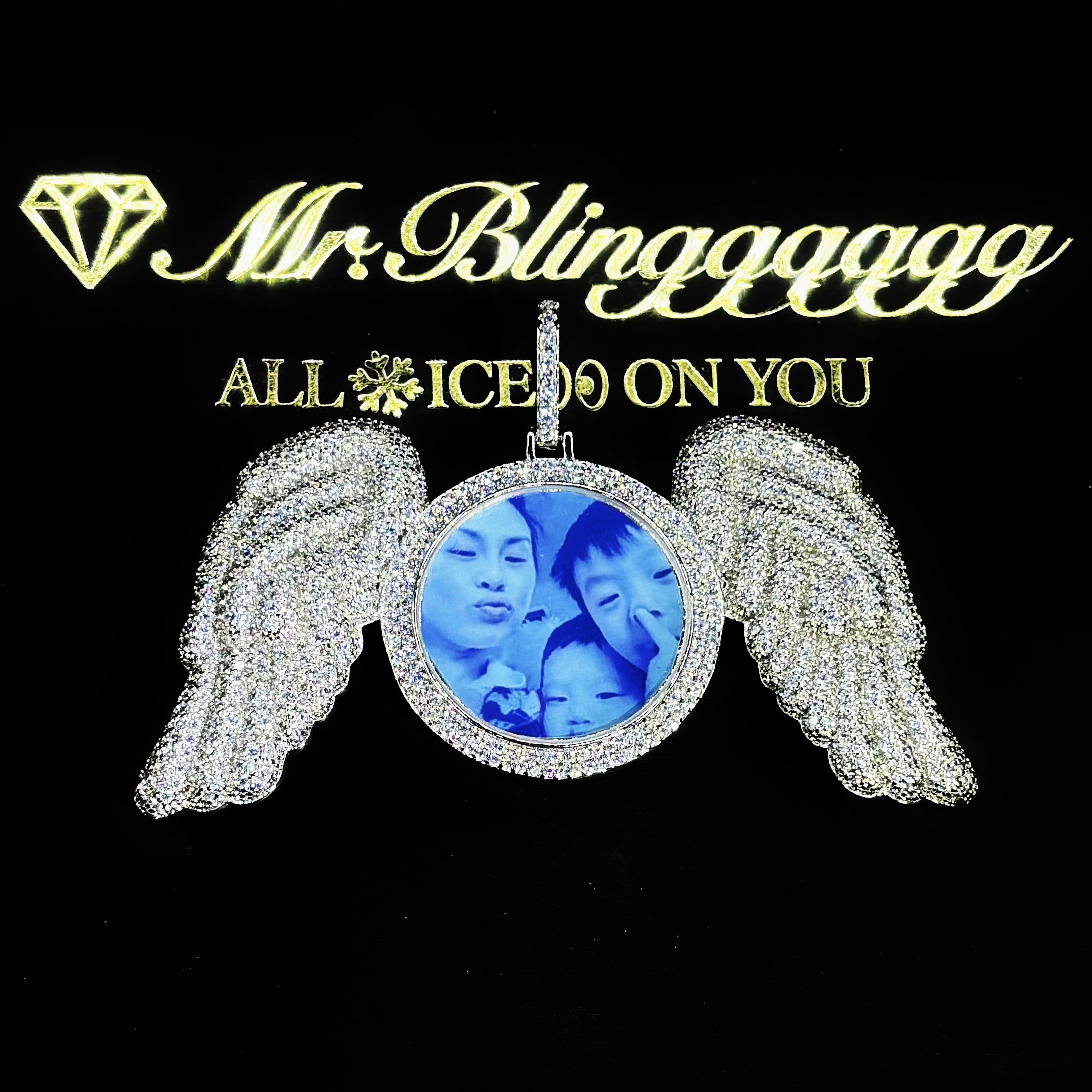 Mr.Blingggggg European and American hip-hop jewelry customized diamond-filled angel eyes photo frame photo commemorative pendant