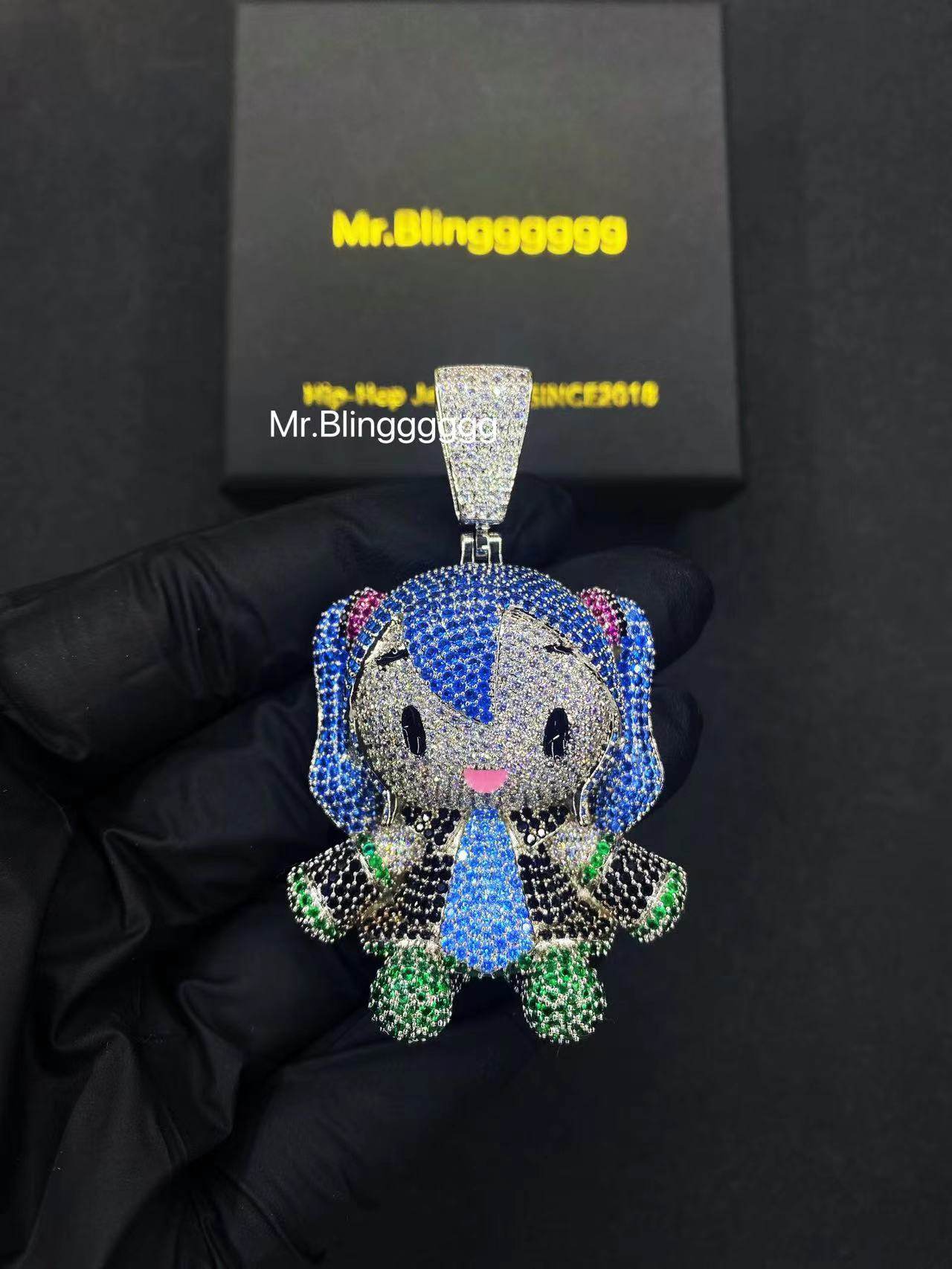 Mr.Blingggggg European and American hip-hop jewelry full diamond colorful Hatsune Miku Denki Doll Pendant