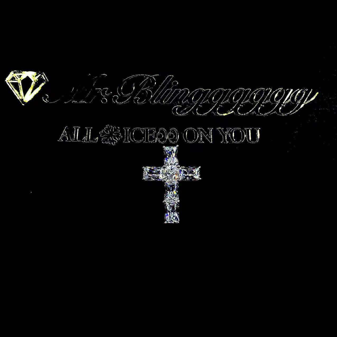 Mr.Blingggggg European and American Hip-Hop Jewelry S925 Silver Step Square Diamond Super Flash Versatile Cross Pendant Necklace