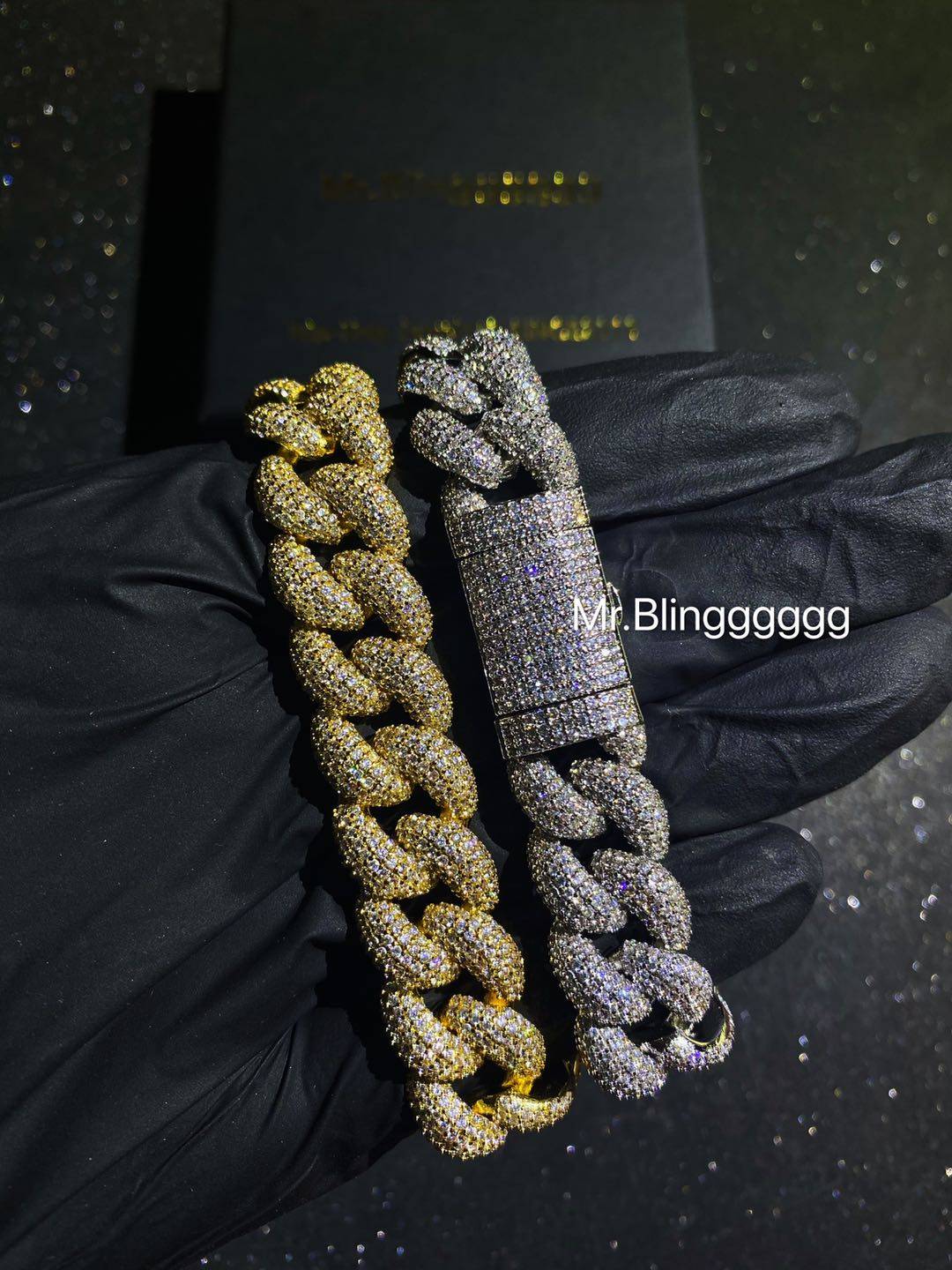 Mr.Blingggggg European and American hip-hop jewelry 15mm super dense full diamond bubble Cuban men and women hand necklace